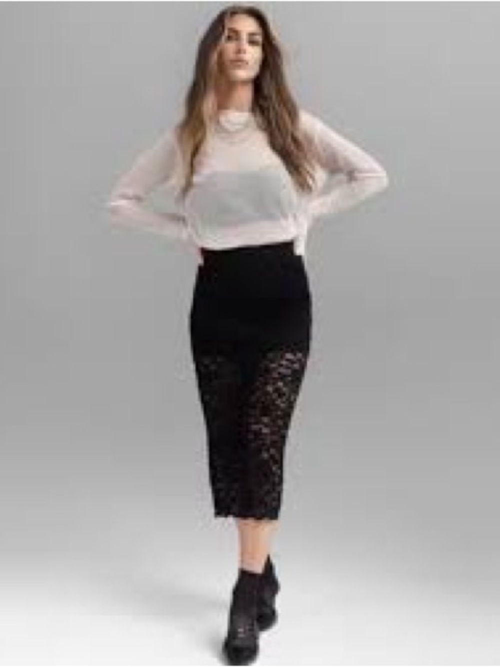 Future Collective Black Crochet Lace Midi Skirt Size Small